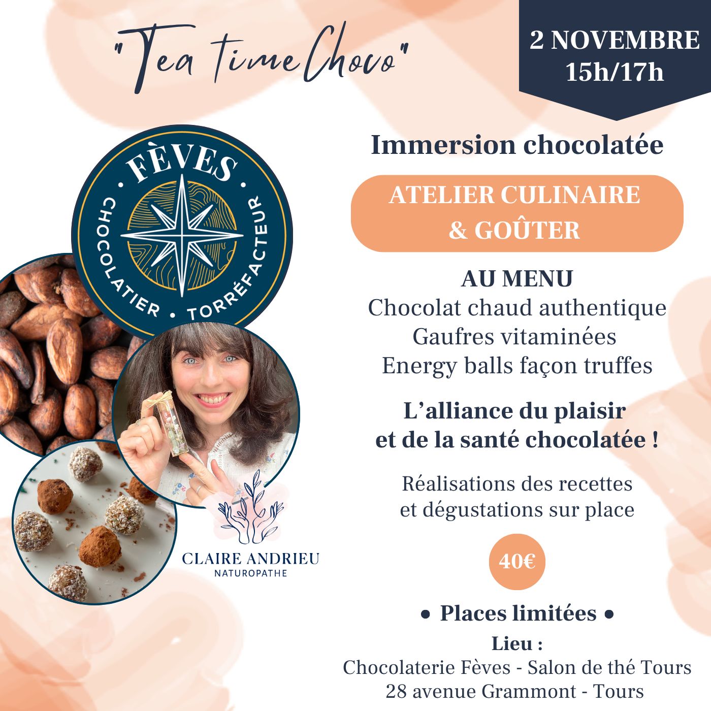 Tea Time Choco - 40€ - 2 Novembre 2025 à 15h - Avec Claire Andrieu