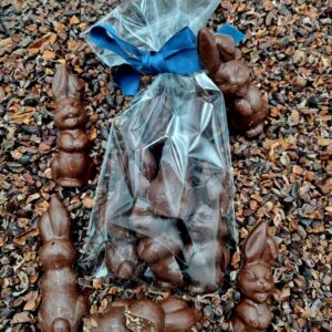 Sachet 10 lapins chocolat noir, praliné et éclats de noisettes